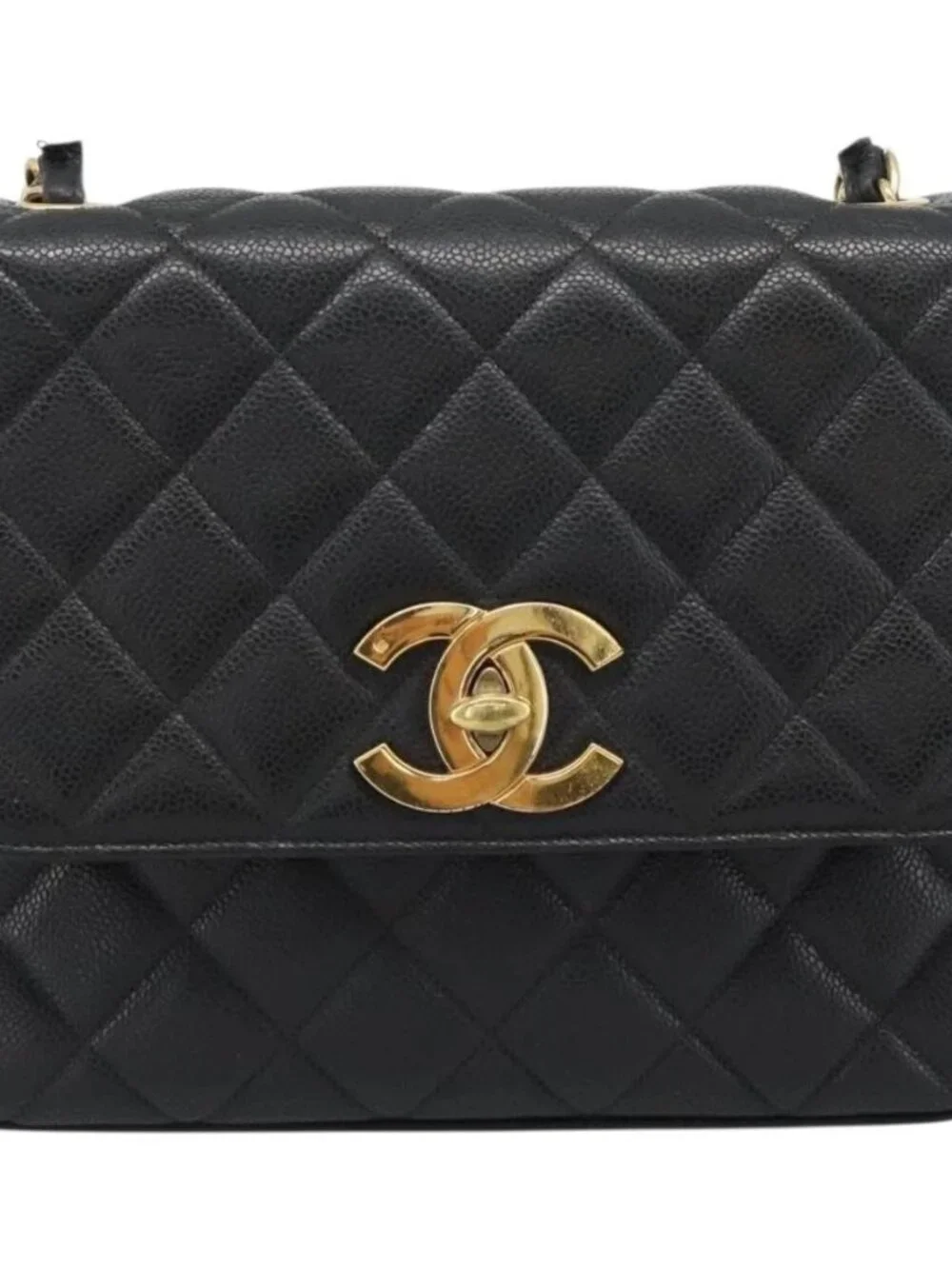 CHANEL Chain Matelasse Shoulder Bag Grained Calf Skin Black Gold CC Auth 186150V